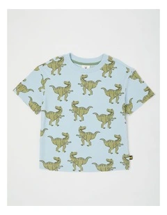 Essentials Short Sleeve All Over Print Tee in T-Rex Light Blue