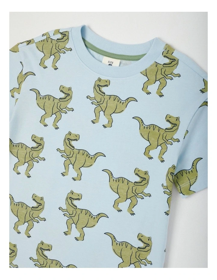 Essentials Short Sleeve All Over Print Tee in T-Rex Light Blue image 2