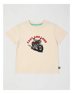 Essentials Short Sleeve Print Tee in Motorbike Ecru