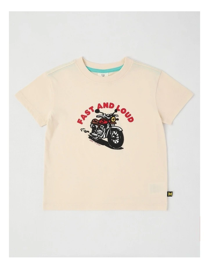 Essentials Short Sleeve Print Tee in Motorbike Ecru image 1