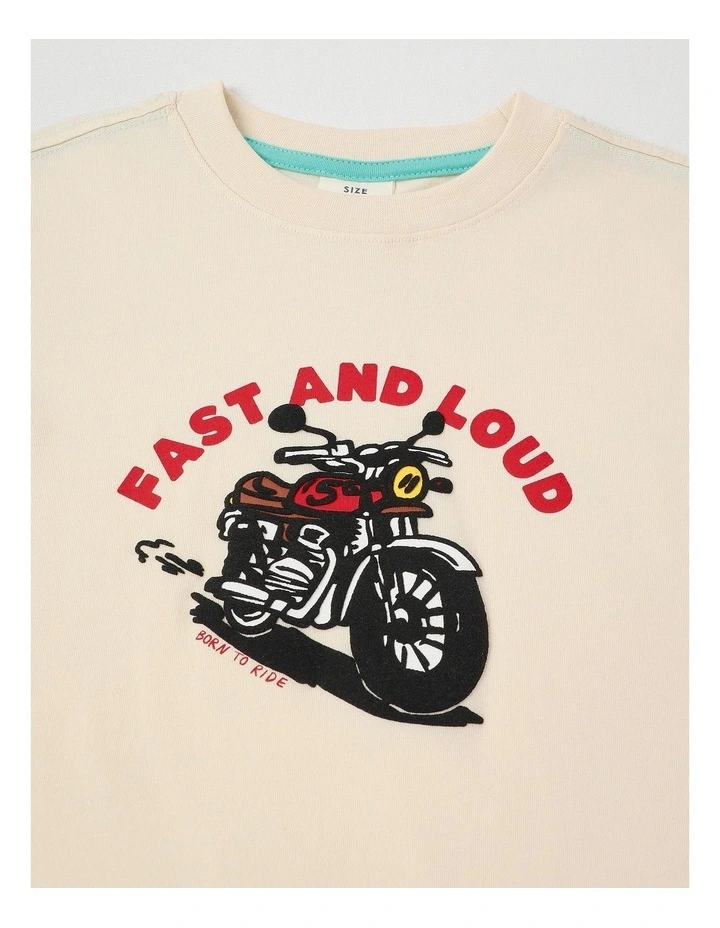Essentials Short Sleeve Print Tee in Motorbike Ecru image 2