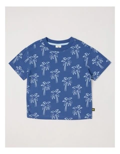 Essentials Short Sleeve All Over Print Tee in Palm Tree in Navy