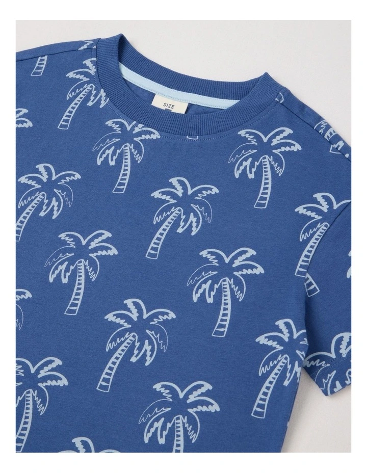 Essentials Short Sleeve All Over Print Tee in Palm Tree in Navy image 2