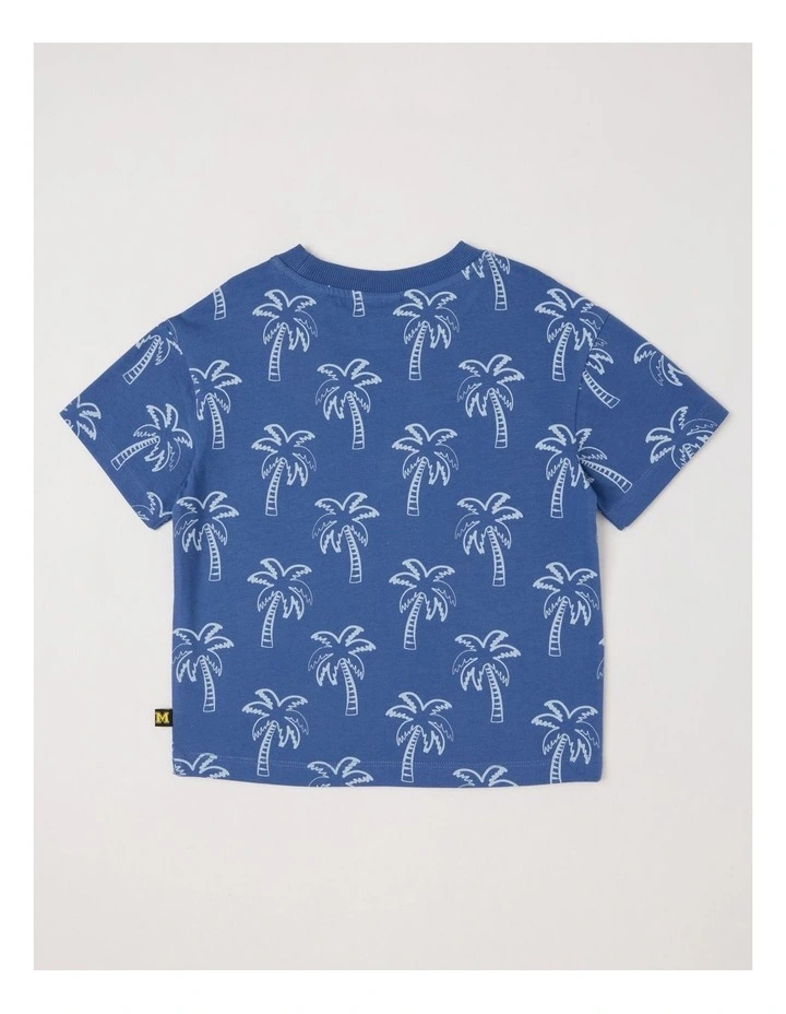 Essentials Short Sleeve All Over Print Tee in Palm Tree in Navy image 3