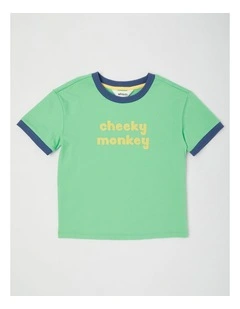 Short Sleeve Raglan Print Tee in Green