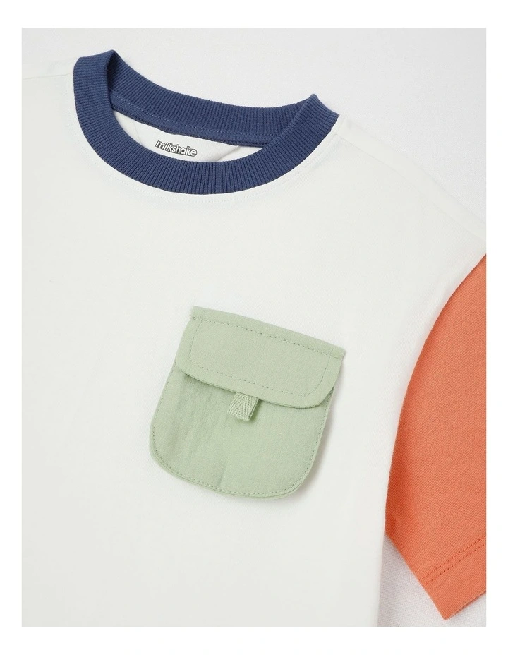Short Sleeve Woven Pocket Tee in Multi image 2