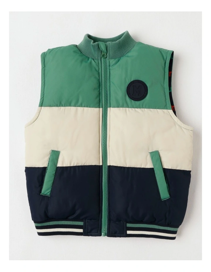 Recycled Puffer Vest in Khaki Ecru & Navy image 1