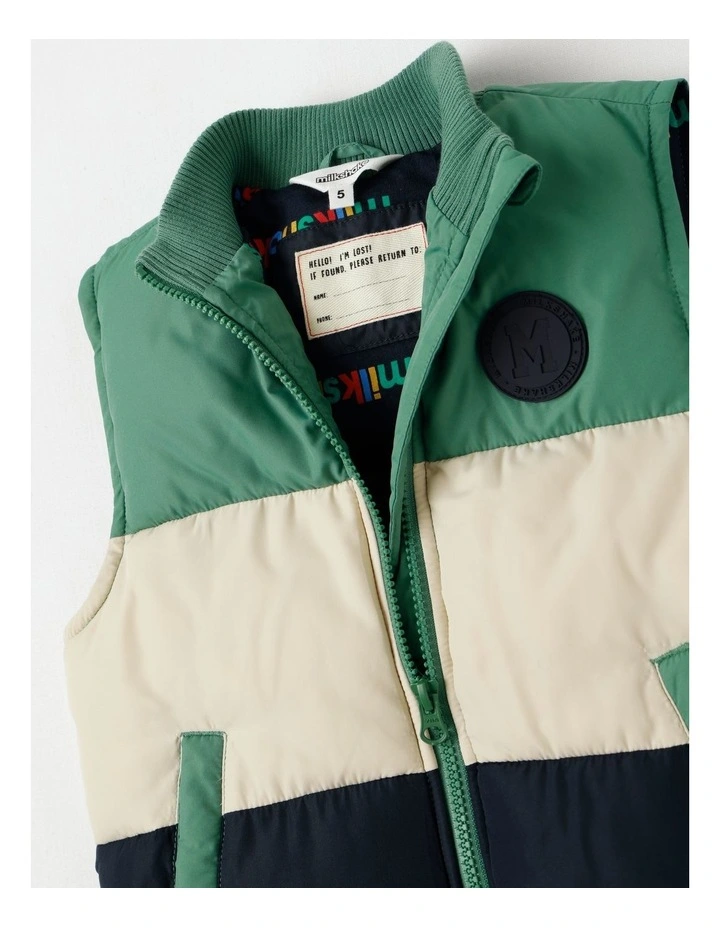 Recycled Puffer Vest in Khaki Ecru & Navy image 2