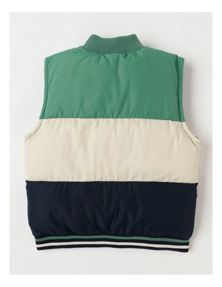Recycled Puffer Vest in Khaki Ecru & Navy image 3