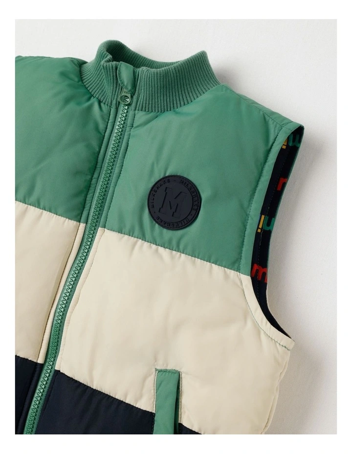 Recycled Puffer Vest in Khaki Ecru & Navy image 4