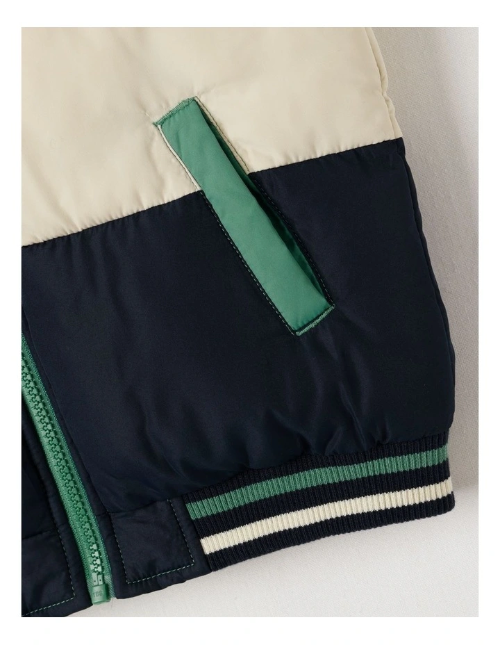 Recycled Puffer Vest in Khaki Ecru & Navy image 5