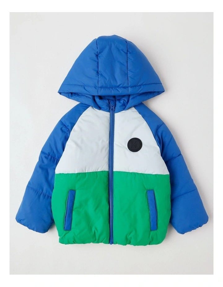 Recycled Puffer Jacket in Blue & Green image 1