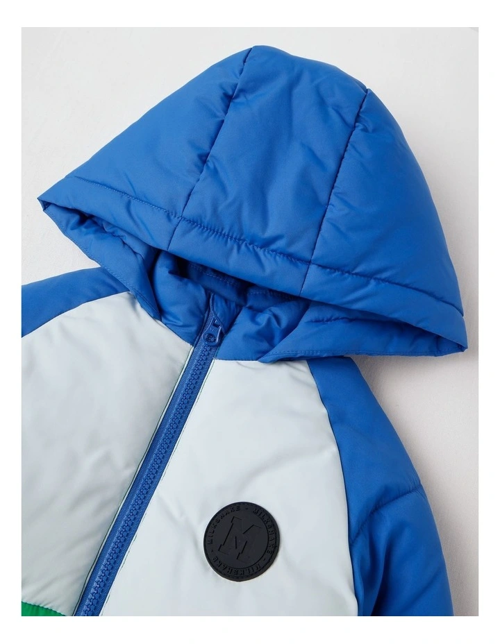 Recycled Puffer Jacket in Blue & Green image 2