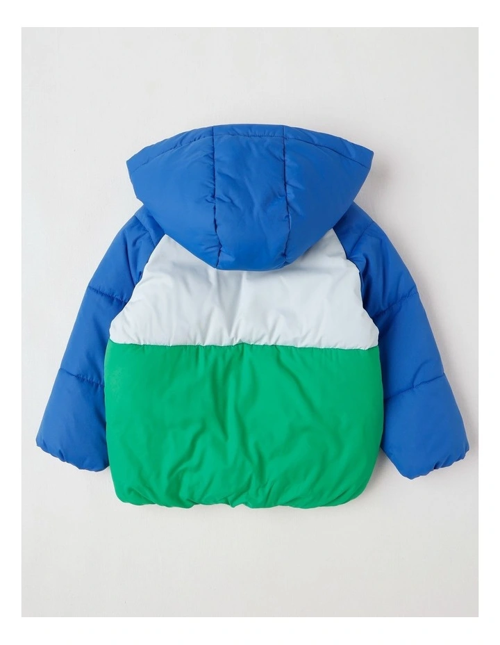 Recycled Puffer Jacket in Blue & Green image 3