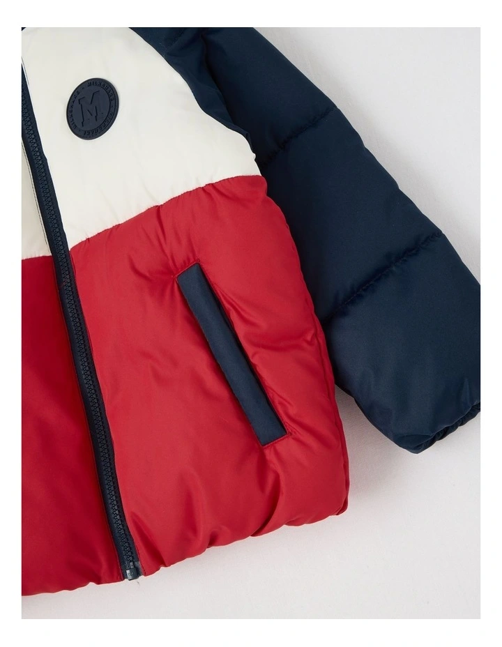 Recycled Puffer Jacket in Navy Red & White image 4