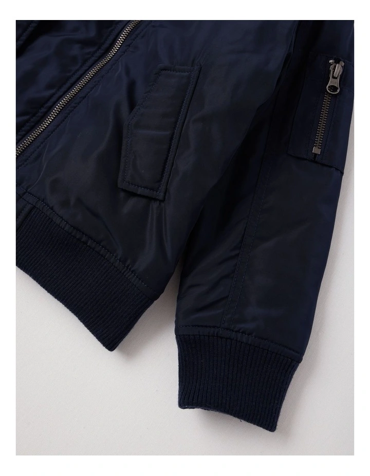 Woven Bomber with Jersey Hood in Navy image 4