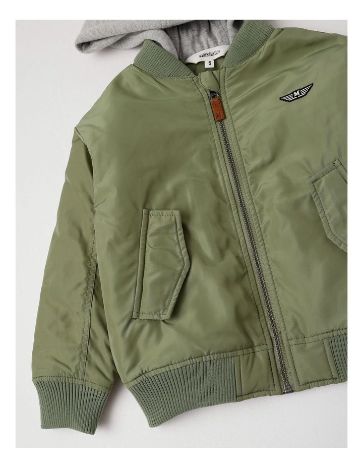 Woven Bomber with Jersey Hood in Khaki image 4