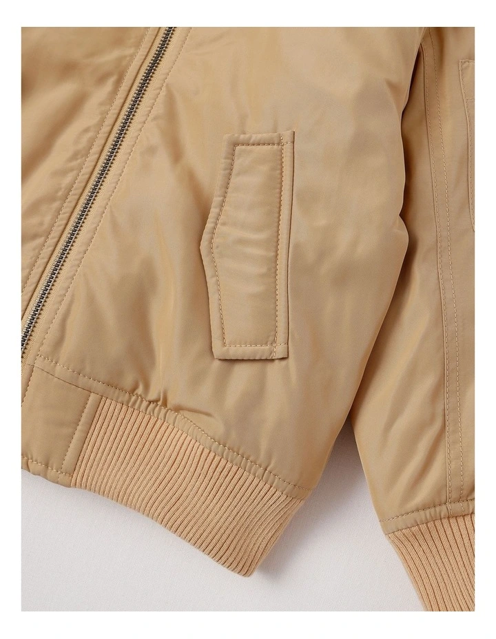 Woven Bomber with Jersey Hood in Tan image 4