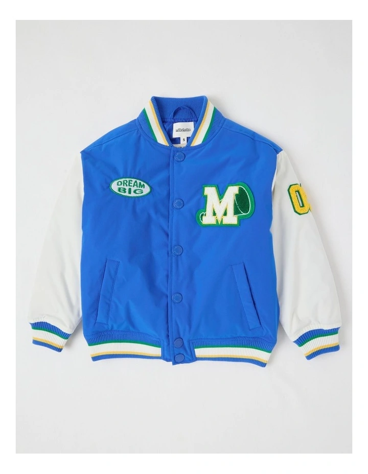 Varsity Bomber Jacket in Blue & Ecru image 1