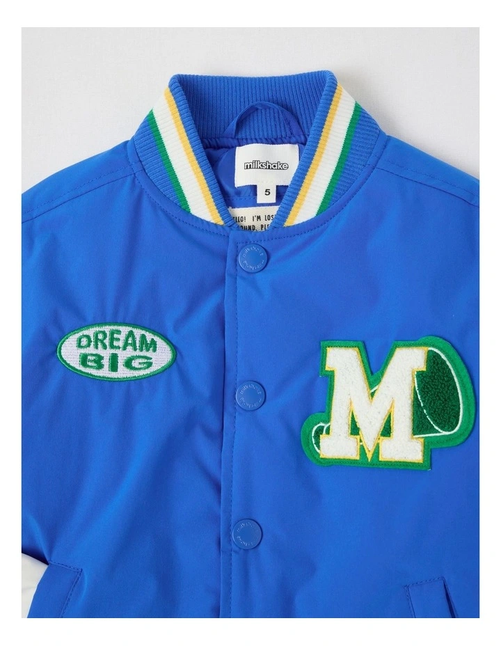 Varsity Bomber Jacket in Blue & Ecru image 2