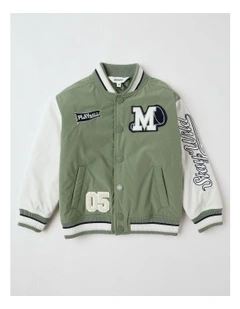 Varsity Bomber Jacket in Khaki