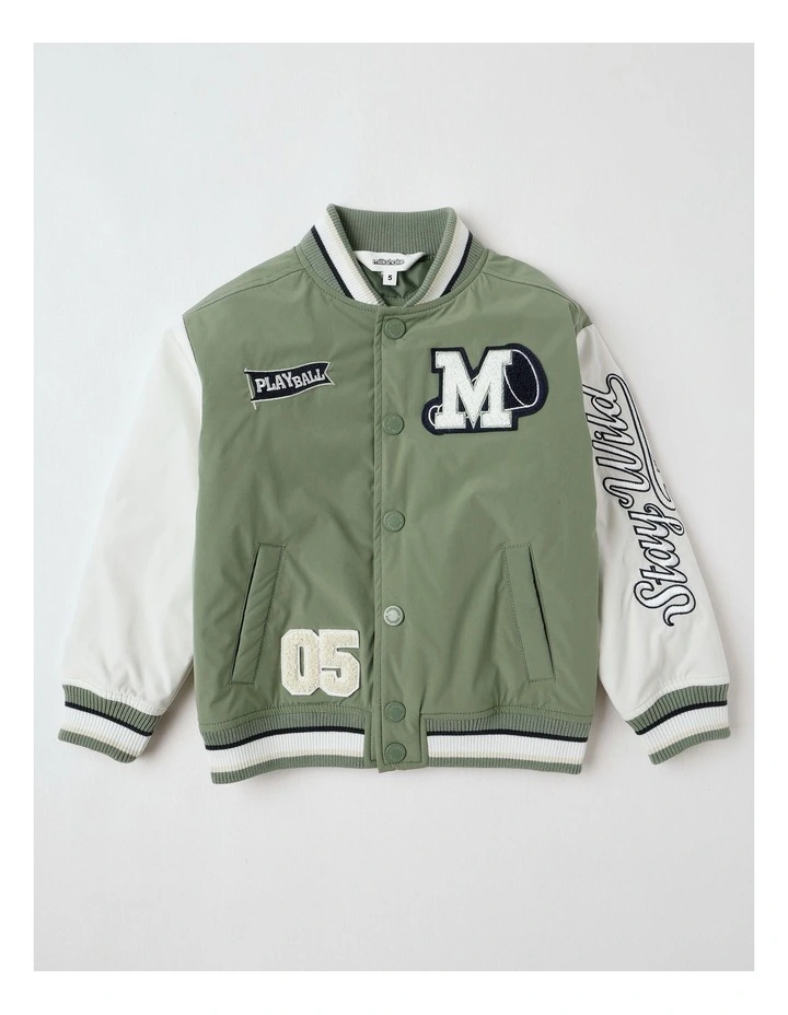 Varsity Bomber Jacket in Khaki image 1