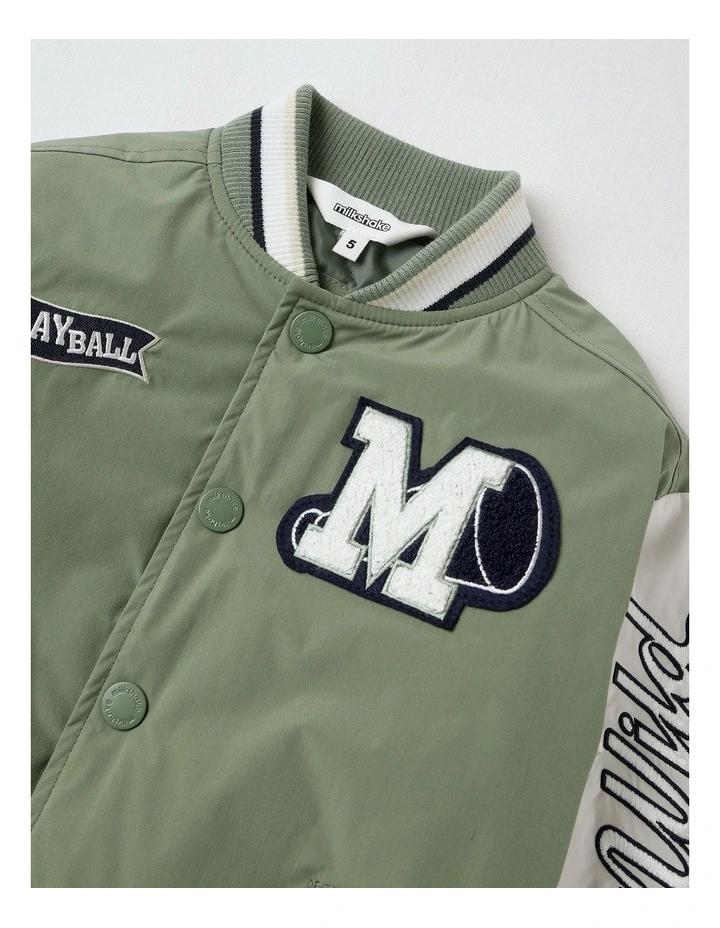 Varsity Bomber Jacket in Khaki image 2