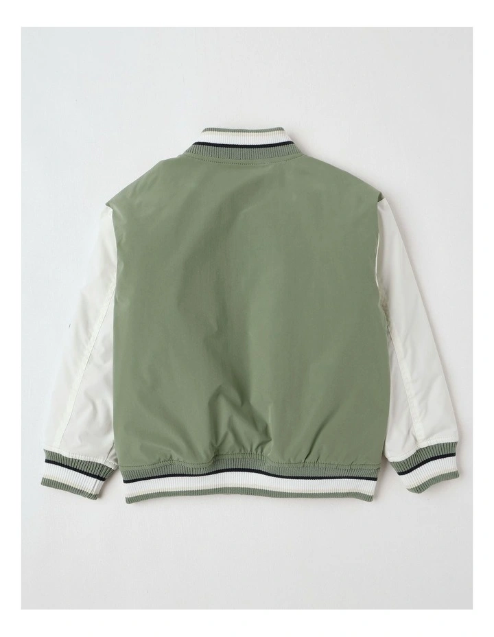 Varsity Bomber Jacket in Khaki image 3