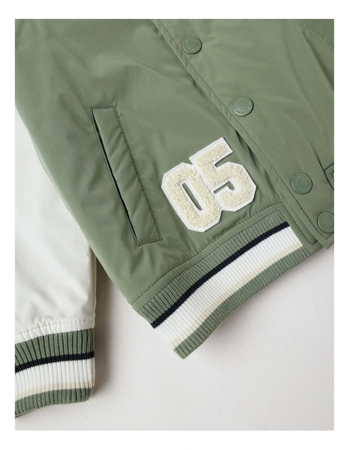 Varsity Bomber Jacket in Khaki image 4