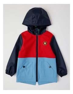 Raincoat with Jersey Lining & Hood in Navy Red & Blue