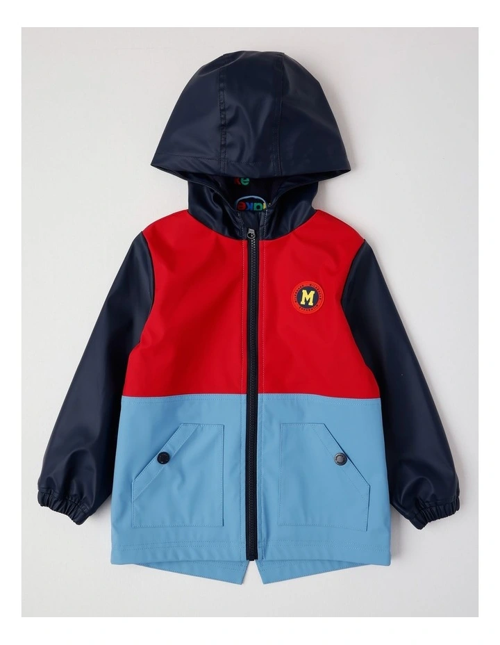 Raincoat with Jersey Lining & Hood in Navy Red & Blue image 1