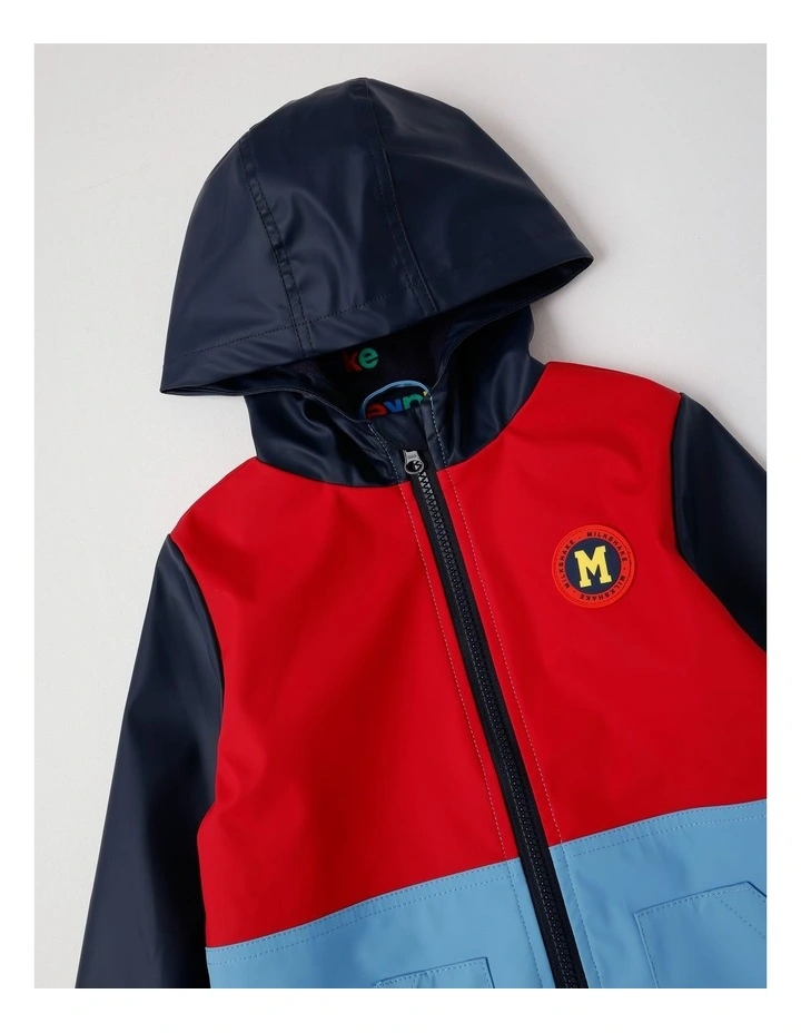 Raincoat with Jersey Lining & Hood in Navy Red & Blue image 2