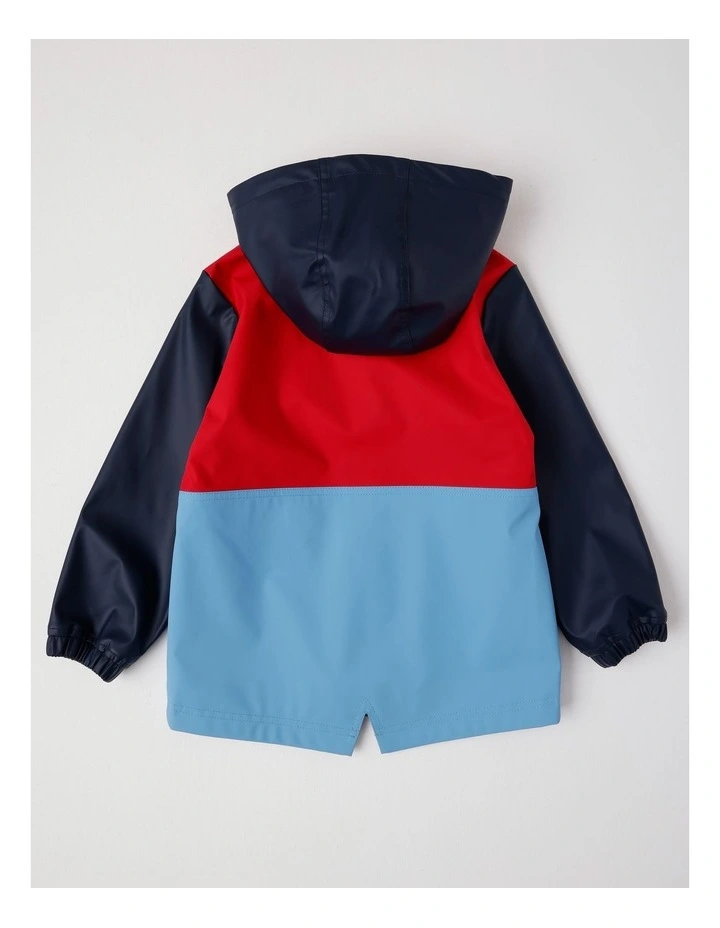 Raincoat with Jersey Lining & Hood in Navy Red & Blue image 3