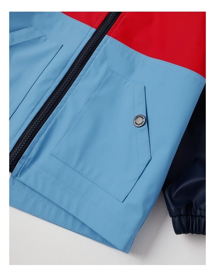 Raincoat with Jersey Lining & Hood in Navy Red & Blue image 4