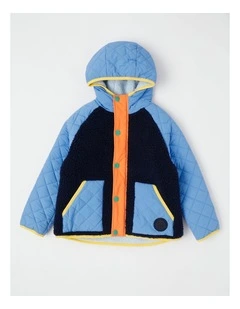 Sherpa Quilted Raglan Jacket in Blue and Orange