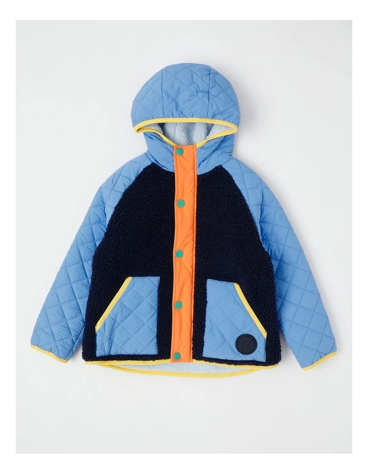 Sherpa Quilted Raglan Jacket in Blue and Orange image 1