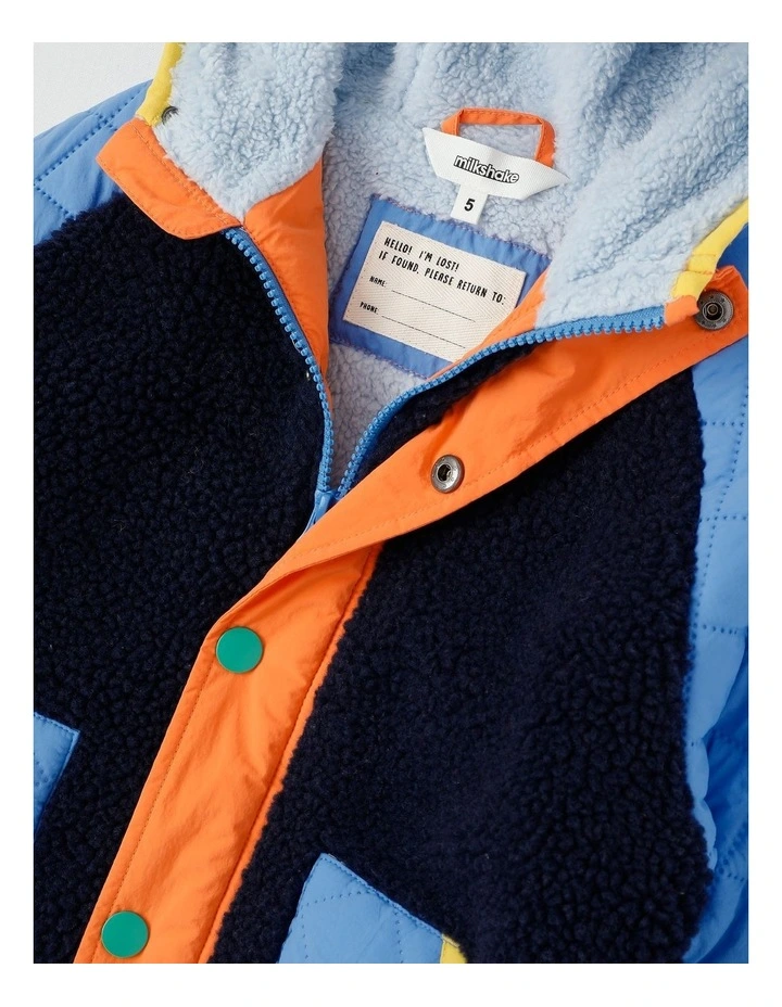 Sherpa Quilted Raglan Jacket in Blue and Orange image 2