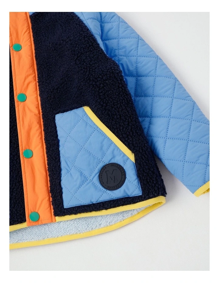 Sherpa Quilted Raglan Jacket in Blue and Orange image 4