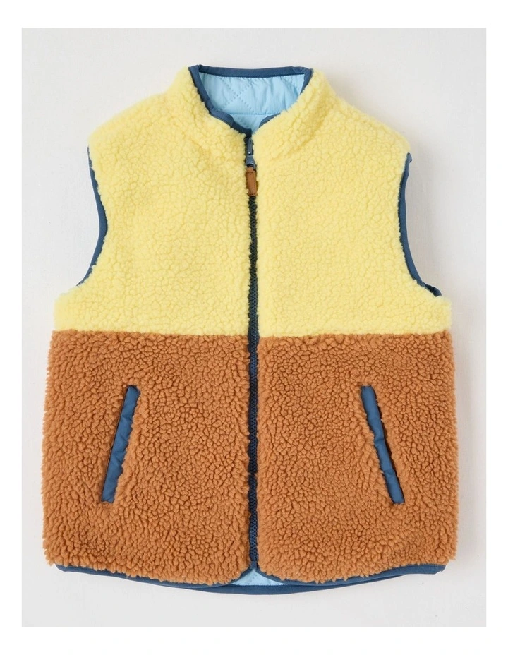Reversible Sherpa Vest in Blue & Yellow image 1