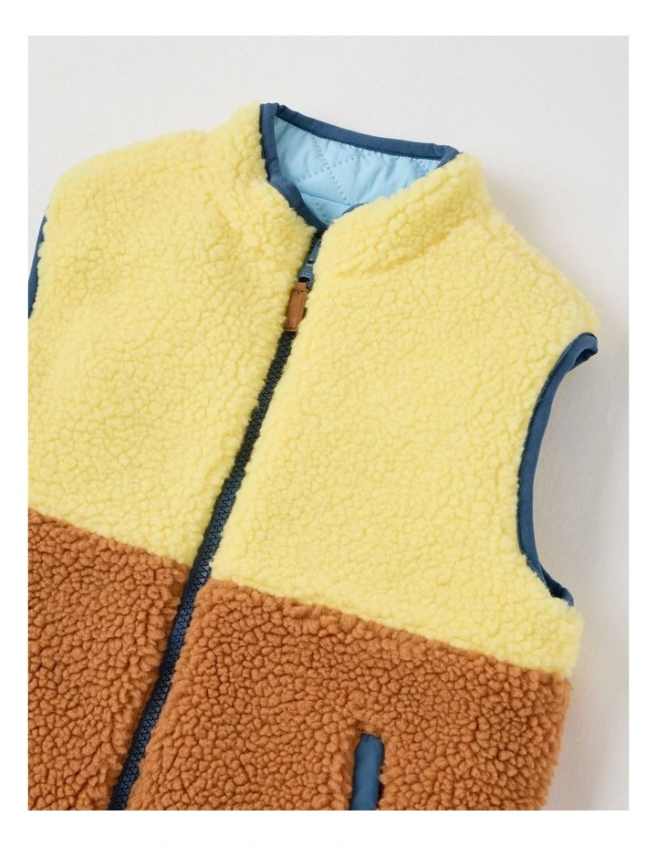 Reversible Sherpa Vest in Blue & Yellow image 2