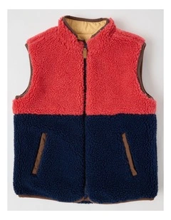 Reversible Sherpa Vest in Tan & Red