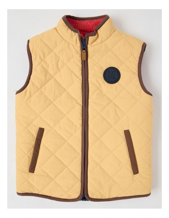 Reversible Sherpa Vest in Tan & Red image 2