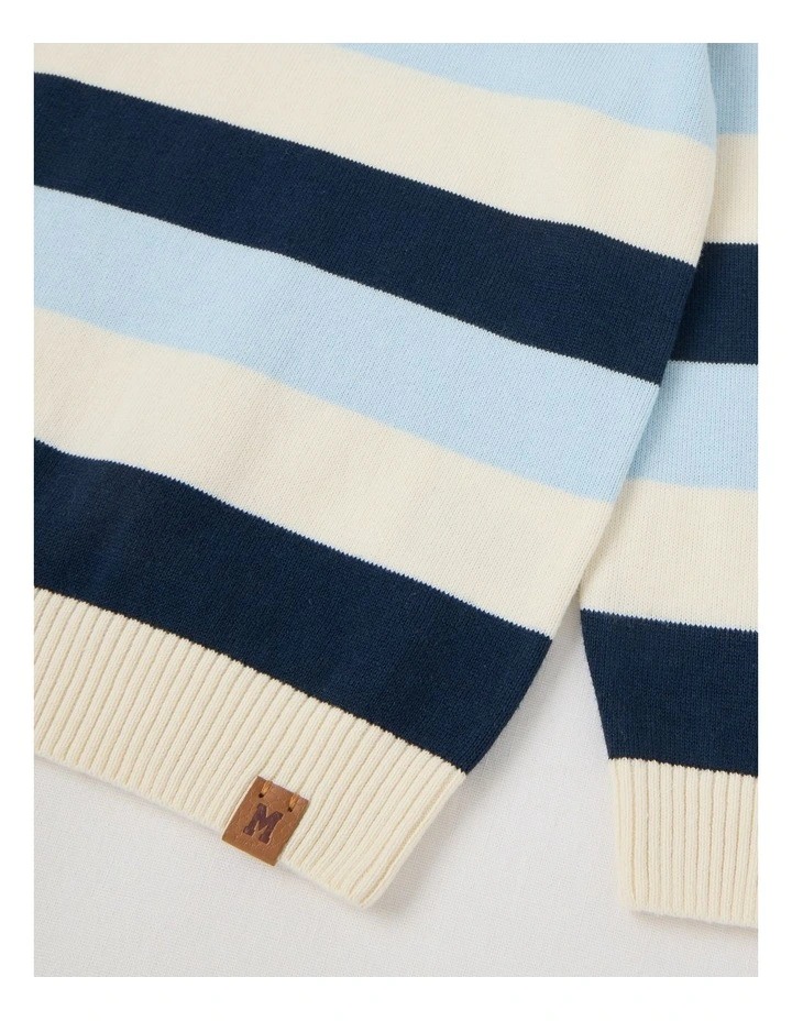 Knitted Jacquard Crew Neck Jumper in Blue Multi Stripe image 4