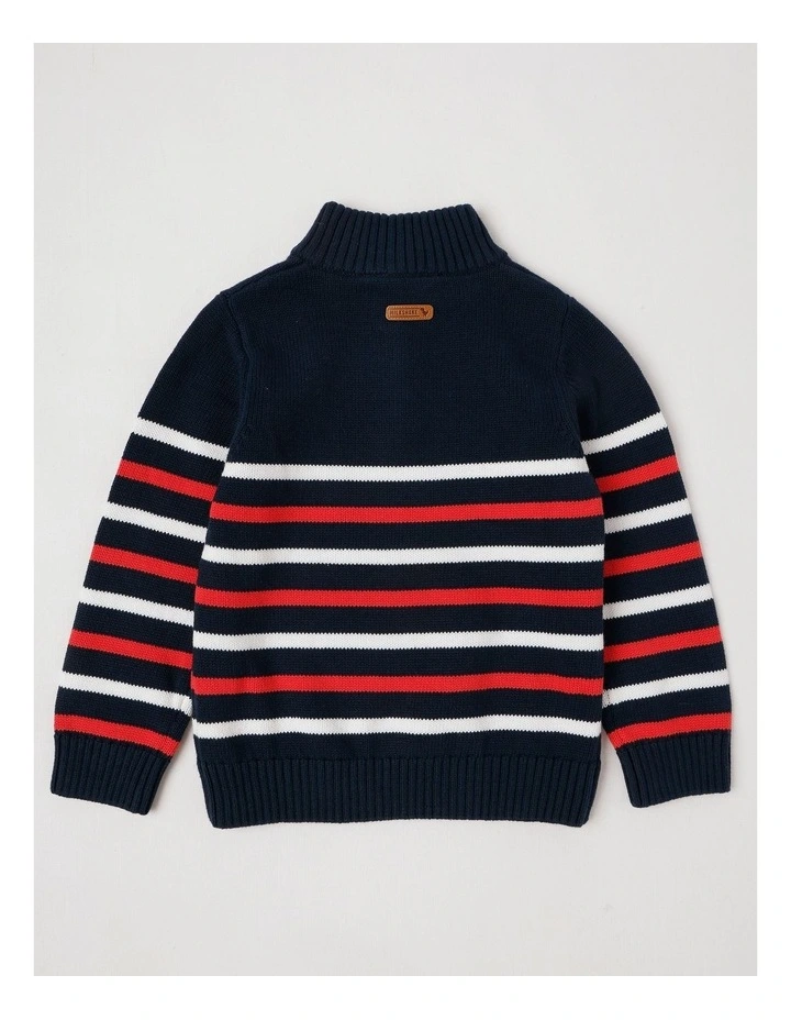 1/4 Zip Knit Jumper in Navy Red & White Stripe image 3