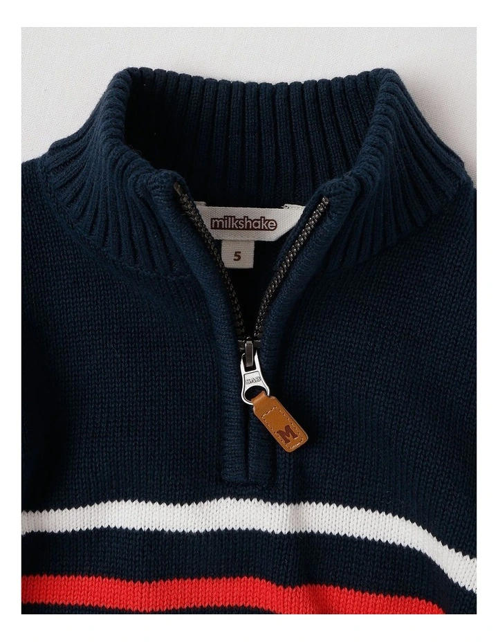 1/4 Zip Knit Jumper in Navy Red & White Stripe image 5