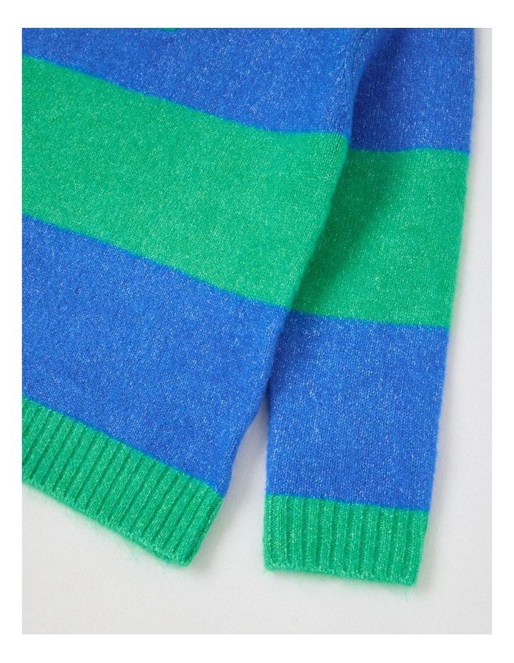 Knitted Polo Jumper in Green & Blue Stripe image 4