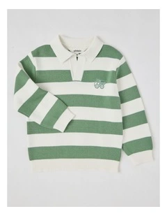 Rugby Top in Khaki & White Stripe