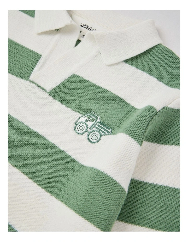 Rugby Top in Khaki & White Stripe image 3
