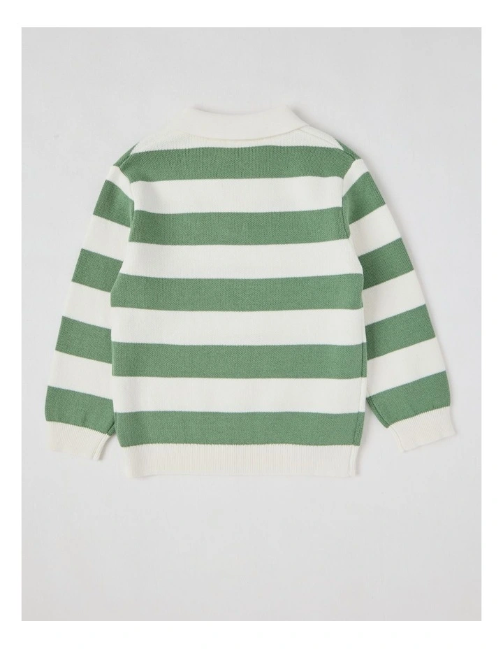 Rugby Top in Khaki & White Stripe image 4
