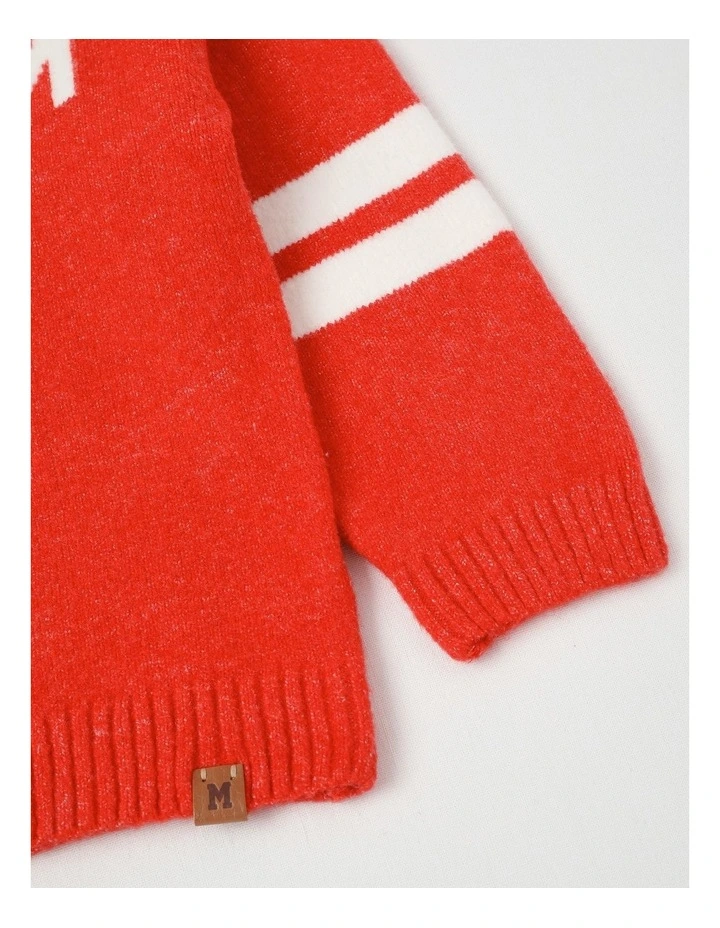Knit Sweater with Sleeve Stripe in Red image 4